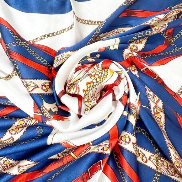 2/$30 NEW Cream Red Blue Nautical Antique Gold Baroque Printed Fashion Scarf - Picture 7 of 9